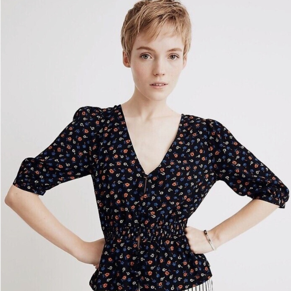 Madewell Prairie Posie Smocked Waist Blouse